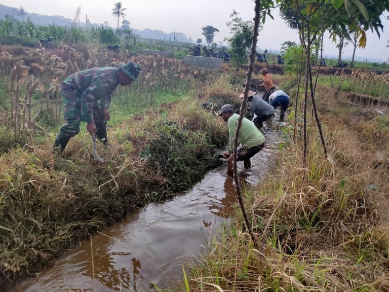 Babinsa Dawuhan Wetan, Bersama Warga Kerja Bakti Pembersihan Irigasi Tersier
