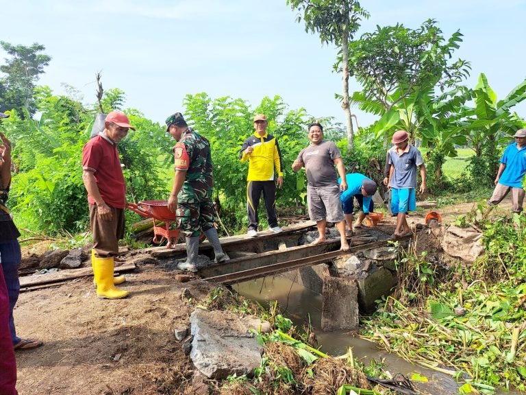 Bersama Poktan Usaha Tani, Babinsa Sukosari Karya Bakti Pembenahan Jembatan Jalan Menuju Lahan Pertanian