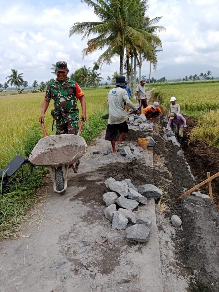 Babinsa Bersama Warga Banyuputih Kidul Karya Bakti Pelebaran Jalan Rabat Beton Untuk Kemajuan Petani