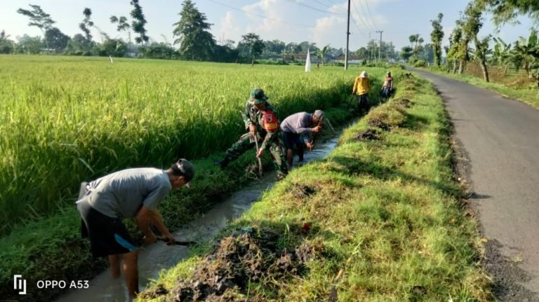 Babinsa Munder Bersama Kelompok Tani “MulyoTani” Melakukan Kerja Bakti Pembersihan Irigasi