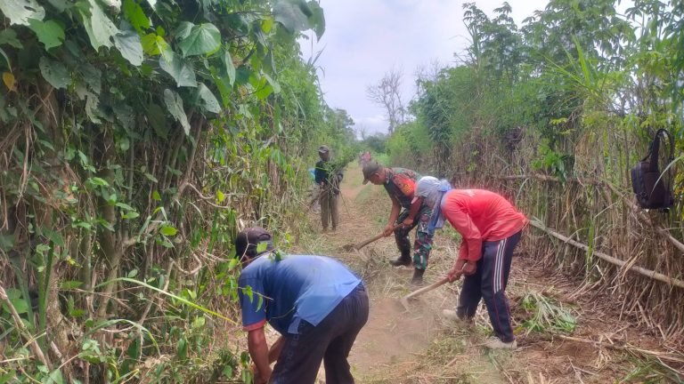 Aksi Nyata Babinsa Selok Awar Awar dan Warga: Bersihkan Jalan dari Rumput Liar dan Ranting