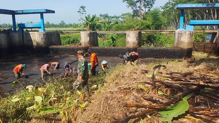 Babinsa Sumbersari Bersama Warga Kerja Bakti Pembersihan Dam Blukon Persil