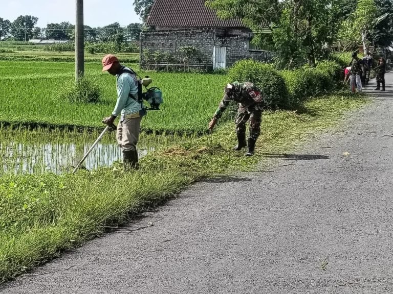 Upaya Babinsa Bersama Elemen Masyarakat dalam Kerja Bakti Pembersihan Jalan Dusun Darungan