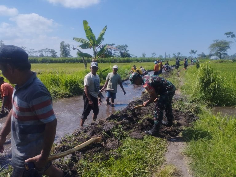 Sinergi TNI dan Petani, Babinsa Pandanwangi Turun Langsung Bantu Pelebaran Irigasi