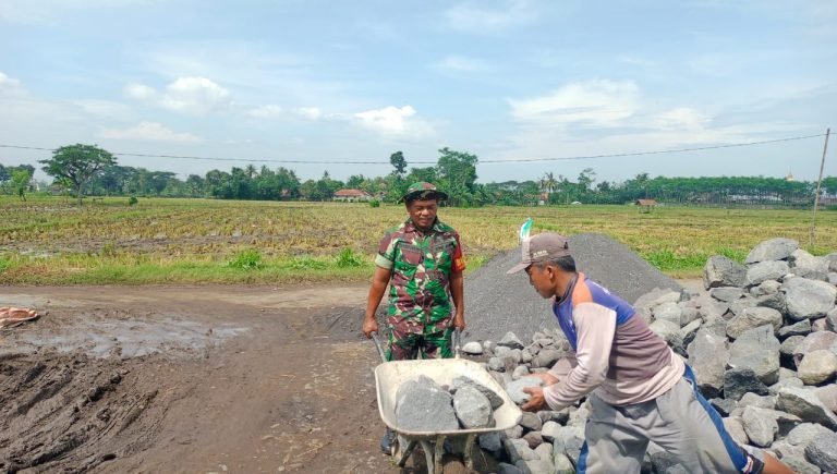Sinergi TNI dan Warga, Babinsa Sukosari Dukung Pengerjaan Pelengsengan Jalan