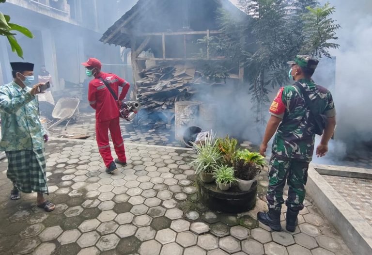 Cegah DBD, Babinsa Selok Anyar Dampingi Fogging di Ponpes Al Haromain