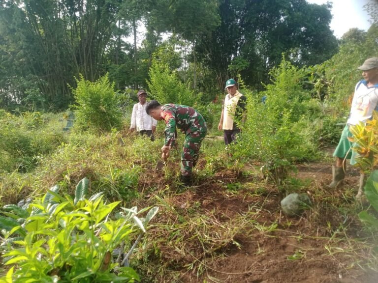 Guyup Babinsa Tambahrejo dan Warga Bersihkan Lingkungan Makam Umum